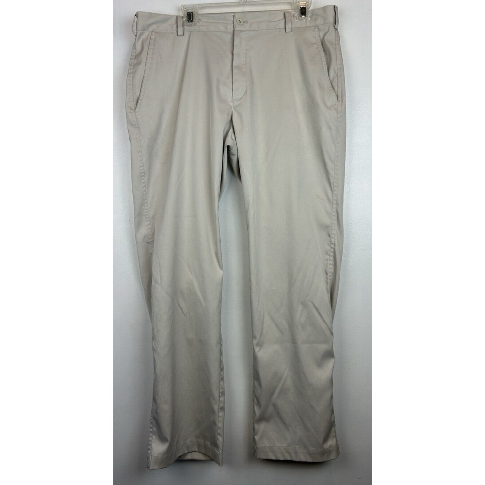 Nike Golf Pants Mens 36x32 Khaki Beige Flat Front Polyester Dri-Fit Read